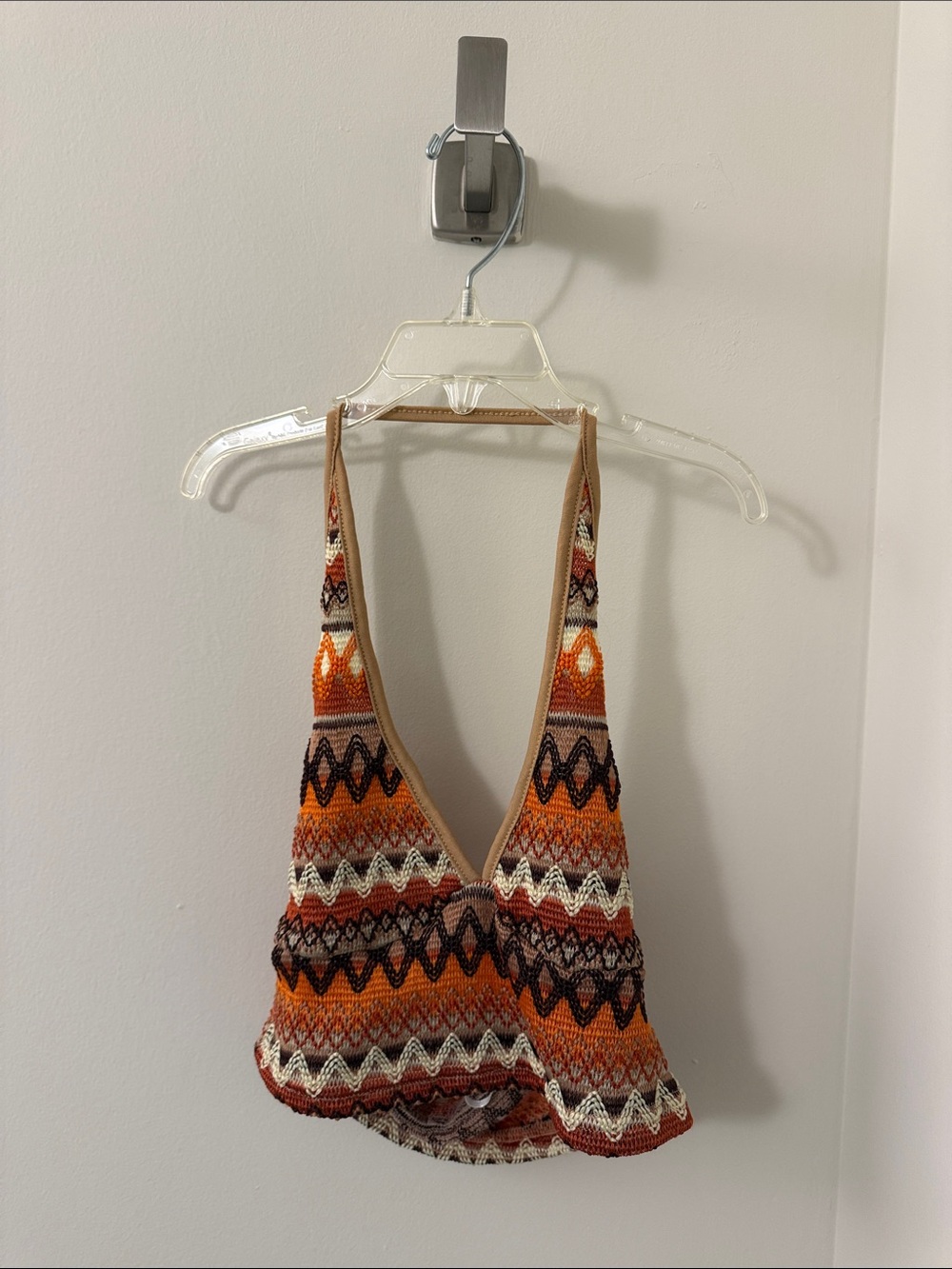 Boho Knit Halter Top in Orange Chevron